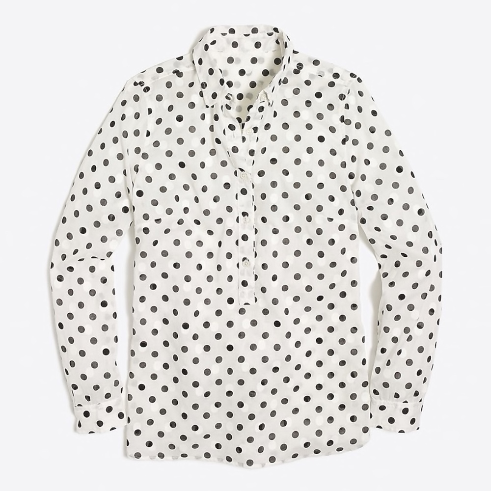 Jcrew Polka Dot 1/4 Button Down Popover Shirt